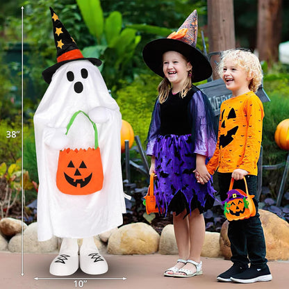 Halloween Decorations Ghost Decor Light-Up Color-Changing Spooky Ghost Porch Decorations Trick or Treater with Candy Pocket, Ghost Halloween Decor for Yard Lawn Home Indoor Outdoor 1PACK 38" H
