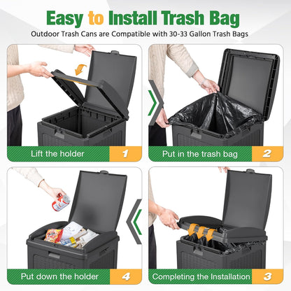 Flamaker 30 Gallon Trash Can, Resin Outdoor Garbage Can with Lid, Waterproof Hideaway Patio Waste Bins for Outside Use (Gray)