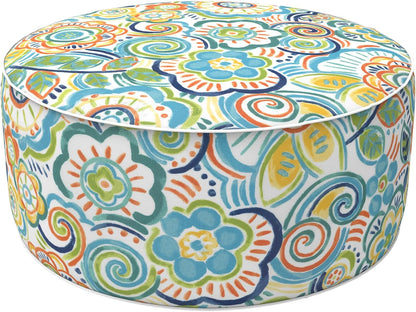 LVTXIII Outdoor/Indoor Inflatable Stool Ottoman, All Weather Patio Footrest Pouf, Portable Round Ottoman for Patio Garden, Camping or Home, D21xH9 Inches, Flower Blue