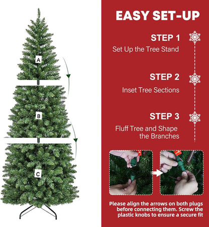 Hykolity 7.5 ft Prelit Pencil Slim Christmas Tree, 792 Branch Tips, 300 Color Changing LED Lights for Decoration, Metal Stand and Hinged Branches, 10 Color Modes