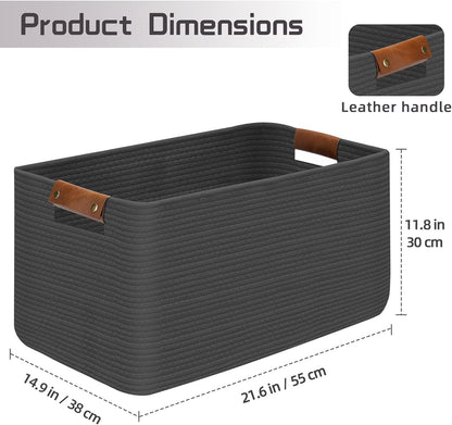 Large Collapsible Laundry Basket, Clothes Hamper for Blanket, Toy, Towels, Woven Baskets for Storage, Nursery Home Decor Living room 21.6" x 15" x 11.8",Grey