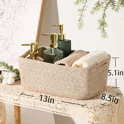 Small Storage Baskets for Organizing | Closet Organizer Bins | Shelf Toy Basket | Woven Rope Baskets | Cube Decorative Box | Shallow Basket | 13x8.5x5.1” | 3 Packs Mixed Brown