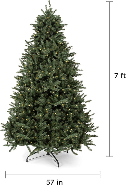 Papyrus 7 ft Pre-Lit Artificial Christmas Tree, Blue Spruce, Warm White Lights, Includes Stand and Storage Bag