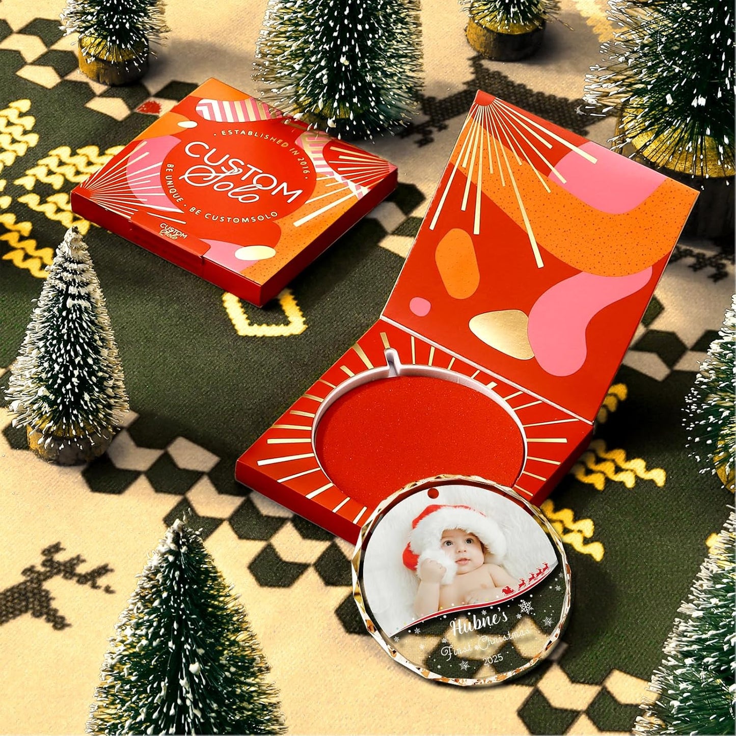 Bemaystar Baby First Christmas Ornaments 2025–Personalized Crystal Ornaments with Photo and Name–Custom Newborn Keepsake Gift–Christmas Tree Decoration for Baby Girl Boy