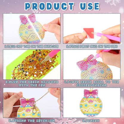 Tondiamo 20 Pcs Christmas Diamond Painting Keychain Kits 5D DIY Diamond Art Pendants Double Sided Hanging Key Chains for Christmas Party Decoration DIY(Macaron)