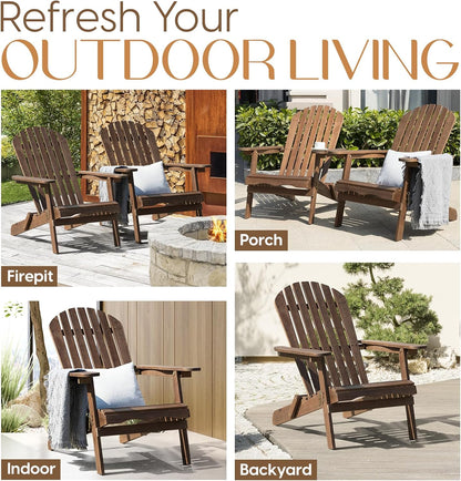 IDZO Outdoor Adirondack Chair Set of 2, Pre-Assembled Backrest, Patio Furniture Set, Outdoor Furniture for Garden, Porch, Deck, Firepit