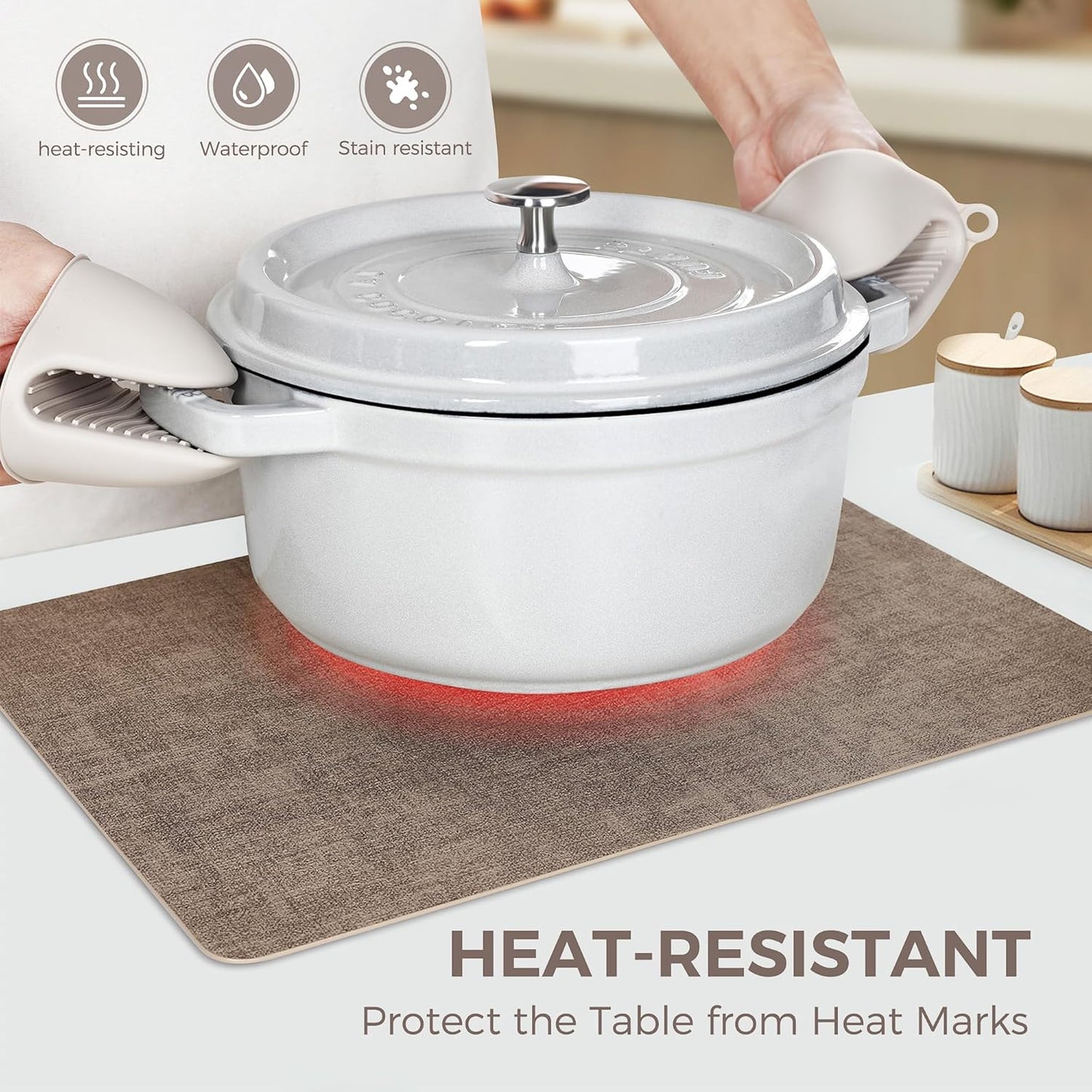 Vinyl Placemats Set of 6, Faux Leather Waterproof and Heat Resistant Place Mats, Washable Anti-Slip Table Mats with Coaster, Wipeable Placemats for Indoor & Outdoor 17" x 12" (Light Coffee, Set of 6)