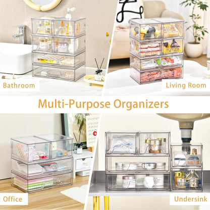 4 Pack Stackable Storage Drawers Clear Acrylic Organizer Bathroom Makeup Organizer and Storage for Beauty Supplies,Ideal for Vanity, Bathroom,Cabinet,Pantry Organization