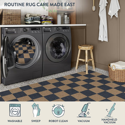 Lahome Checkered Easy Jute Indoor Outdoor Carpet, 3x5 Washable Rugs for Entryway Living Room Farmhouse Area Rug, Non Slip Blue Checkerboard Indoor Door Mat for Entry Patio Deck