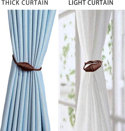 2 PCS Magnetic Curtain Tiebacks, European Style Convenient Drape Tie Backs Holdbacks for Thin or Thick Home & Office Window Draperies, No Tools Required (Dark Coffee)