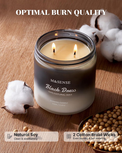 M&SENSE Vanilla Leather Scented Candles for Men, 11.6oz 2 Wick 70 Hours Long Lasting Soy Wax for Home Scented, Highly Scent Black Luxury Candles Home Fragrance Holiday Gifts for Him
