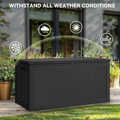 YITAHOME 260 Gallon Outdoor Storage Box, Large Water Resistant Resin Deck Box, Indoor Outdoor Lockable Storage Container for Patio, Garden, Cushions, Tools, Equipment(Black)