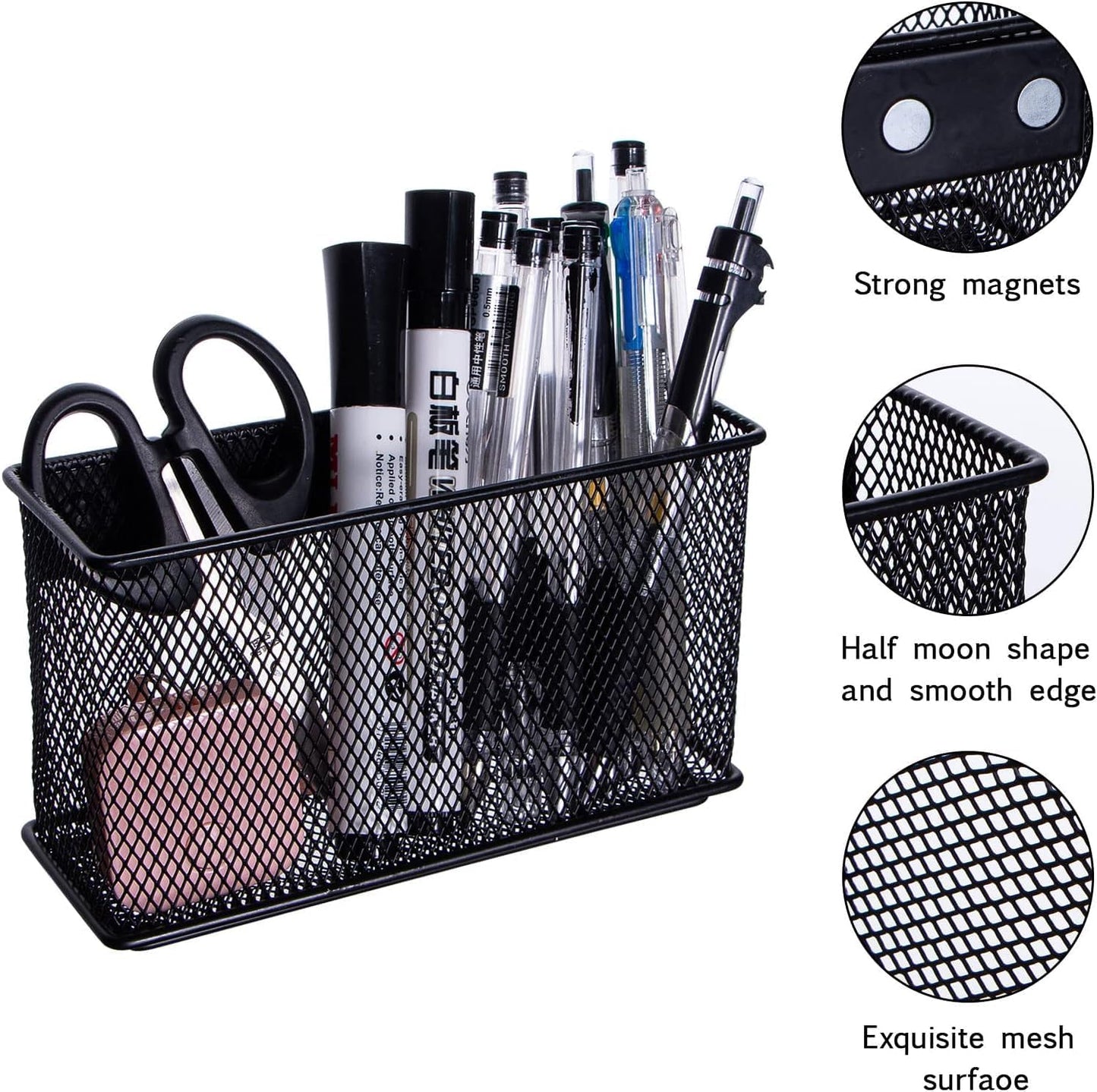 dedoot Magnetic Basket for refrigerator Storage Pencil Holder Basket Mesh Black Strong Magnetic Pen Holder for Refrigerator ,Whiteboard, Locker, Home and Office Organizer, 6.3x2.3x3.6inch,2 Pack