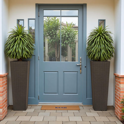 Devoko Resin Tall Planters for Outdoor Plants Set of 2, Large Taper Outdoor Planter Pots with 4 Drainage Holes, Flower Pots Modern Decor for Porch, Patio, Backyard, Home Garden (Brown, 32")