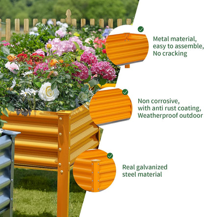 Land Guard Galvanized Raised Garden Bed with Legs, 96×24×32in Raised Garden Beds Outdoor with Drainage Holes, Planter Boxes Outdoor for Backyard, Patio, Balcony, 800lb Capacity, Cream Yellow