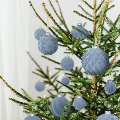 46PCS Velvet Christmas Ball Ornaments Set, Flocked Shatterproof Xmas Tree Decor, Assorted Hanging Ornaments with Loop for Holiday Home Decor, Christmas Tree, Mantel, Party Decoration (Gray Blue)