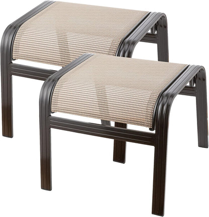 Outdoor Patio Footstools Aluminum Outdoor Ottomans Footrest Small Seating Wicker Furniture Patio Ottoman 2 Pieces Brown