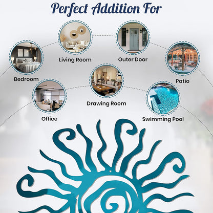 Riverside Designs Wacky Sun Metal Wall Art Indoor/Outdoor Decor - 24" Teal Rust Proof Wall Sculpture - Made in USA - Ideal for Bedroom, Garden, Home, Patio and Farmhouse