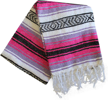 Del Mex Classic Mexican Blanket, Large Authentic Woven Falsa Throw (70"x50"), Artisan Southwest Décor for Beach, Yoga, Outdoors (Pink/Purple)
