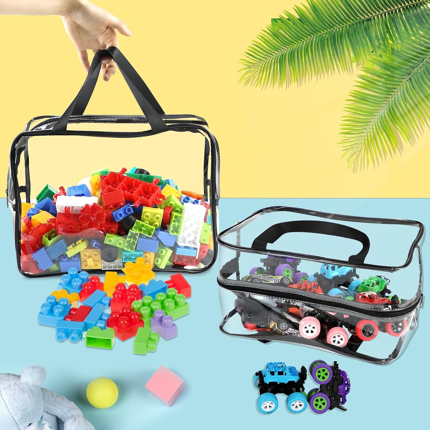 6 Packs Widen X-Large Toy Storage Bags 12.6×9.25×6.9In with Labels, Reusable Clear PVC Board Game Storage, Travel Waterproof Organizer Bags with Zipper for Building Blocks, Puzzle, Stuffed Animals