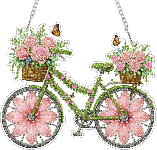 EOBROMD Diamond Hanging Art Kits for Adults, Bike Flower Suncatcher Diamond Art Painting, DIY Special Shaped Rhinestone Kits for Adults, Window Pendants Home Garden Wall Hanging Ornament