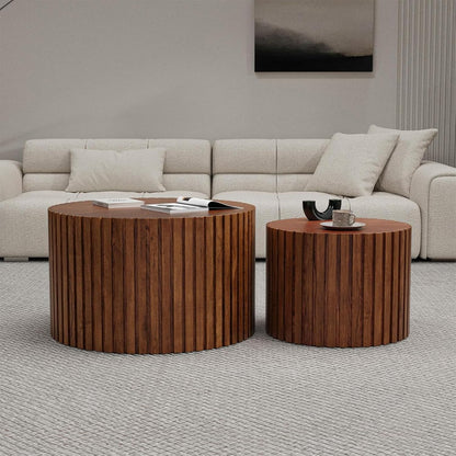 Round Nesting Coffee Table Set of 2 Modern Round Walnut Coffee Table Small Circular End Table Side Table Coffee Tables Circle Nested Coffee Tables for Living Room (Brown Small)
