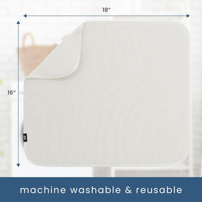 S&T INC. Dish Drying Mat, 16” x 18”, Absorbent Microfiber Kitchen Counter Mat, Dish Drying Pad for Dishes, Utensils, Pots and Pans, Large, Cream
