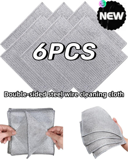 Stainless Steel Scrubber and Cleaning Rags - Non Scratch Wire Dishcloth for Washing Dishes, Steel Wool Scrubber and Dish Towels for Kitchen (6PCS)