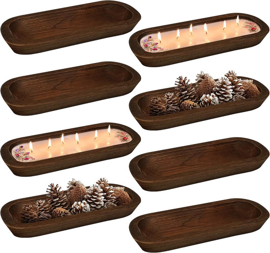 Royxen 8 Pack Dough Bowl for Candle, Wooden Dough Bowls Paulownia, Rustic Bowl Vintage, Bowls for Candle, 14.5 x 5.5 Inch, Brown