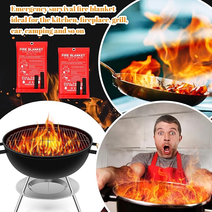 Jerify 36 Pcs Fire Blanket - Fiberglass Fire Emergency Flame Retardant Safety Fireproof Safety Suppression Cover Blanket for Kitchen, Home, Car and Office - 39 x 39 Inch (Red)