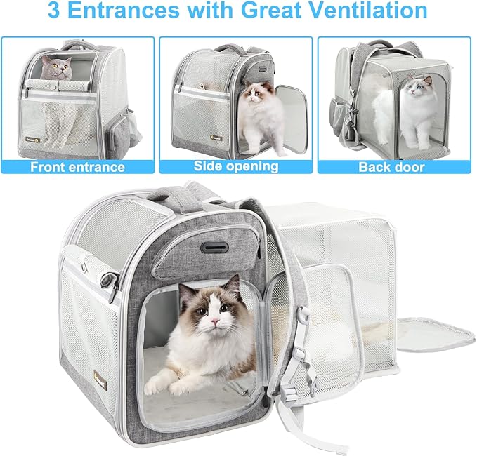 Texsens Cat Backpack Expandable Pet Carrier - Pet Backpack Carrier for Medium Cats and Small Dogs - Great for Travel, Hiking & Outdoor