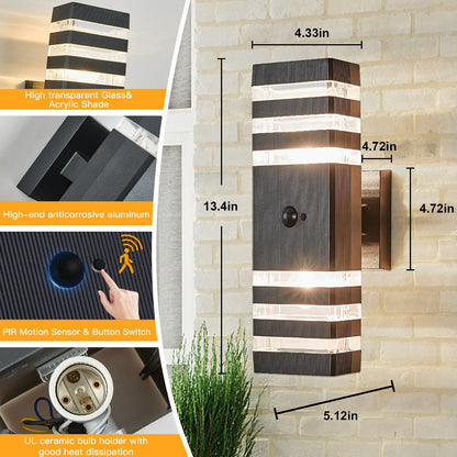 Motion Sensor Outdoor Wall Light Fixture Up Down Porch Lights Modern Dusk to Dawn Exterior Sconce Wall Mount Outside Coach Lantern for House Front Door Garage (Include 2 Free Dimmable Bulbs)