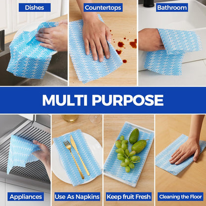 Disposable Cleaning Rolls Handi Wipes Reusable Cleaning Cloths Reusable Dry Kitchen Towels Dish Cloths Dish Towels 1 Roll, Total 100 Pcs, Blue