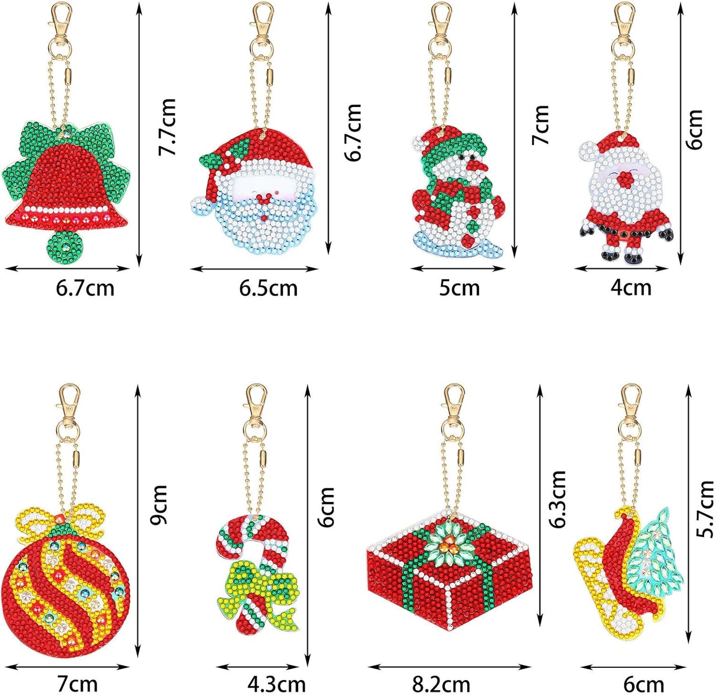 Yaomiao 17 Pieces Double Sided Diamond Art Christmas Ornaments Christmas Keychains Diamond Art Kit for Adult DIY 5d Painting Round Drill Key Chain Xmas Crystal Rhinestone Arts Craft Keychain Supplies