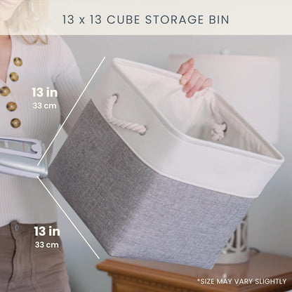 OrganiHaus 13x13 Cube Storage Bins 4 Pack, Foldable Cube Storage Organizer w/ Rope Handles, Collapsible Fabric Bins for Toys, Clothes & Closet Organization, Fabric Square Baskets - Gray/Black