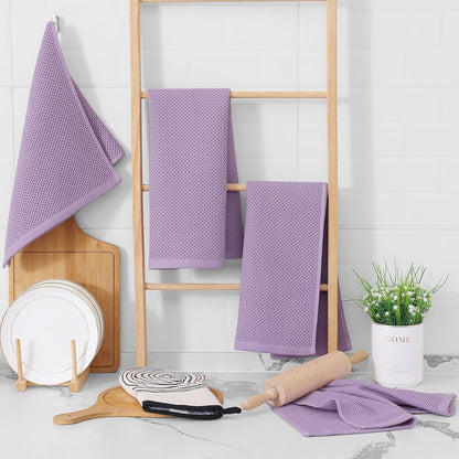 Homaxy 100% Cotton Waffle Weave Kitchen Dish Towels, Ultra Soft Absorbent Quick Drying Cleaning Towel, 13 x 28 Inches, 8-Pack, Lavender