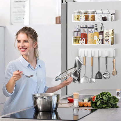 Magnetic Spice Rack,Magnetic Shelf for Fridge,Spice Organizer,Fridge Organizer,Kitchen Storage Organization with Magnetic Hooks,Owl Home Decor(White)