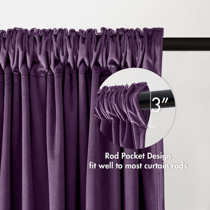 MIULEE Purple Velvet Curtains Thermal Insulated Blackout Curtain Drapes for Bedroom Living Room Darkening 90 Inches Long Curtains Panels Rod Pocket Set of 2