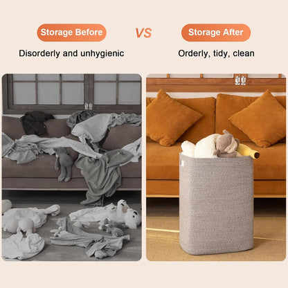 OIAHOMY Laundry Hamper, Laundry Basket，Rectangle Cotton Storage Basket with Handles, Large Blanket Basket for Living room, Woven Decorative Storage for Toys,Clothes,Pillows-16x13x22in-Grey variegated