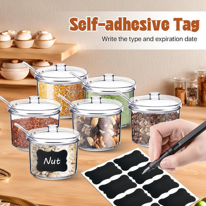 12 Pcs Acrylic Sugar Bowl with Lid and Spoon,7.1 Oz Clear Condiment Storage Pot,Sugar Jar Spices Container for Home Kitchen,Coffee Bar,Restaurant