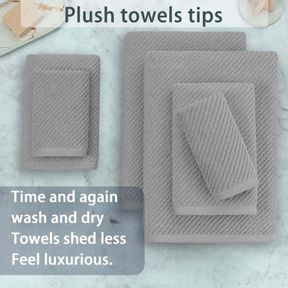 VOOVA & MOVAS Grey Bathroom Towel Sets - 100% Cotton | Lightweight | Quick Dry | Thick | Soft, 6 Piece Towel Set, 2 Large Bath 30"x56", 2 Hand 18"x28", 2 Washcloths 13"x13", Bathroom Essentials, Gray