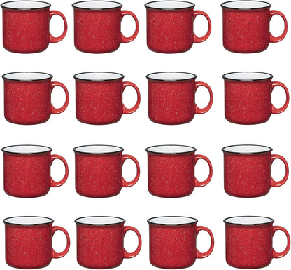 Set of 16 Ceramic Campfire Mugs – 15 Oz, Red – Coffee & Tea Cups for Home, Work, Travel, Camping – Customizable, Great for DIY, Events, Companies