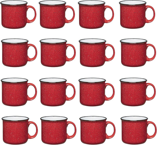 Set of 16 Ceramic Campfire Mugs – 15 Oz, Red – Coffee & Tea Cups for Home, Work, Travel, Camping – Customizable, Great for DIY, Events, Companies