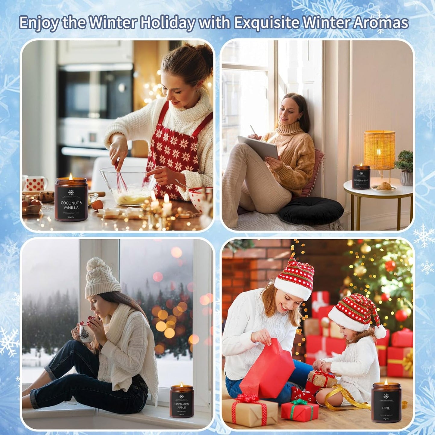 6 Pack Winter Candles for Home Scented, Aromatherapy Candles Gift for Women Men, 42oz 300 Hour Long Lasting Candle, Winter Candle Gift for Holiday, Gifts for Birthday, Valentine's Day