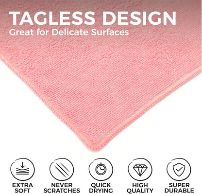 The Rag Company - All-Purpose Microfiber Terry Cleaning Towels - Commercial Grade, Highly Absorbent, Lint-Free, Streak-Free, Kitchens, Bathrooms, Offices, 300gsm, 16in x 16in, Pink (12-Pack)