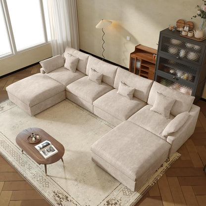 JACH U-Shaped Sectional Couches for Living Room, Cloud Sectional Couch with Deep Seat, 155.9" Modular Sofa with Chaise, Covers Removeable & Washable, Sofas Furniture for Living Room, Khaki