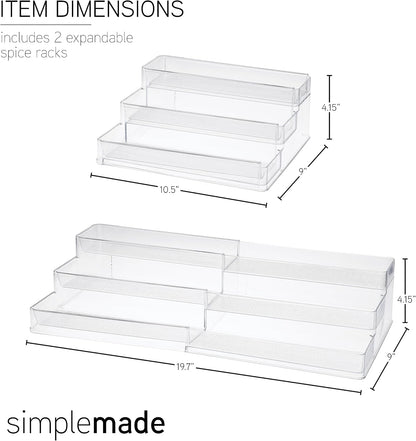 SIMPLEMADE 3-Tier Spice Rack Organizer - Versatile Storage Shelf for Kitchen, Bathroom, Bedroom & Office, Set of 2, Expandable Clear