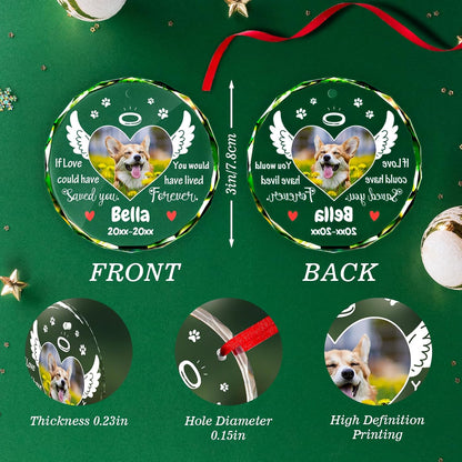 Personalized Memorial Pet Glass Ornament - Custom Picture Christmas Ornaments, Dog Forever in Our Hearts Hanging Ornament Xmas Tree Decor for Dog Lovers