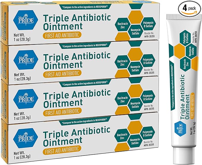 MED Pride Triple Antibiotic Pride Ointment Tube 1 Oz 4-Pack, First Aid for Minor Wounds, Scratches, Abrasions, with Zinc, Neomycin, Polymyxin