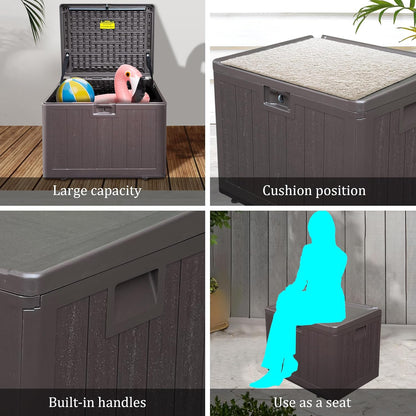 Premium Pro Edition 35 Gallon Lockable Resin Deck Box, Waterproof & UV-Resistant Outdoor Storage Box for Outdoor Storage, Garden Tools & Pool Accessories Storage, Brown